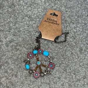 Bohemian Turquoise & Pink Peace Sign Pendant Necklace